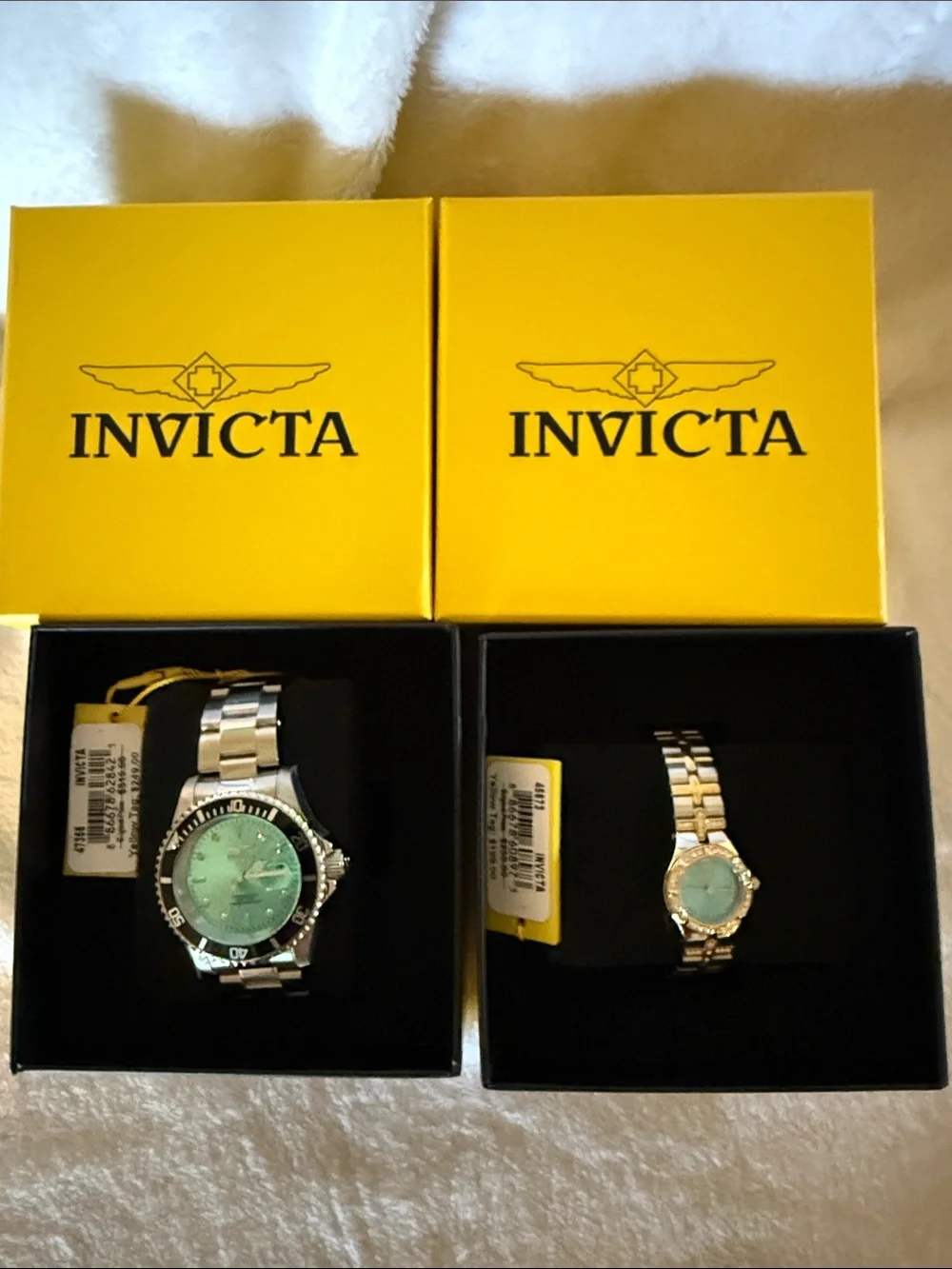 Invicta Silver-Tone Watches with Tiffany Blue Dials (Pair) His & Hers
